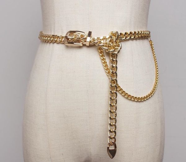 

women chain belt fashion 2020 pants streetwear belts ladise waistband gold color club punk belts t200427, Black;brown