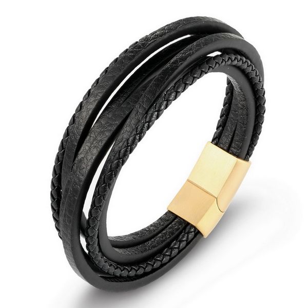 

fashion stainless steel chain genuine leather bracelet men vintage male braid jewelry for women, Golden;silver