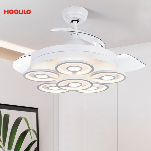 

electric fans 42'' remote control retractable blade ceiling fan classic with light led 3 color ventilador de techo con luz smart 1