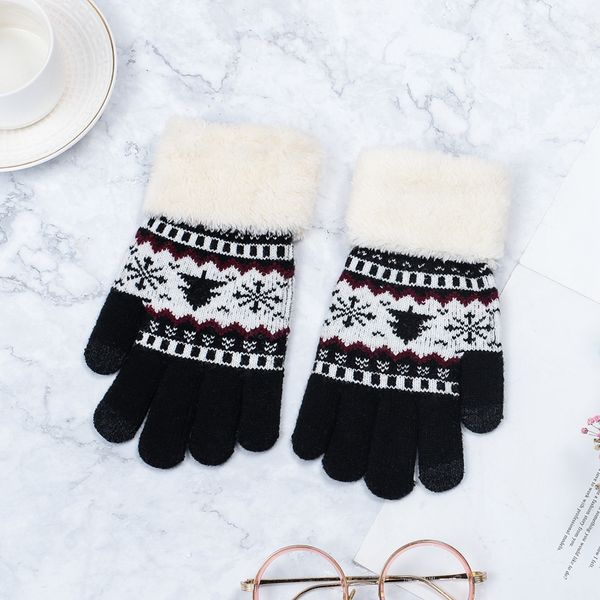 

winter female knitted gloves full finger mittens women vintage christmas tree snow thicken touch screen ladies gloves, Blue;gray