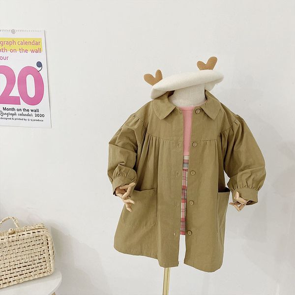 

2020 autumn children's solid lapel collar windbreaker trench girls outerwear casual kids jackets coats casaco infantil menina, Blue;gray