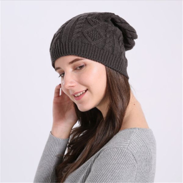 

beanie/skull caps ladies solid hat ski cap winter warm wool women braided baggy knit crochet beanie, Blue;gray