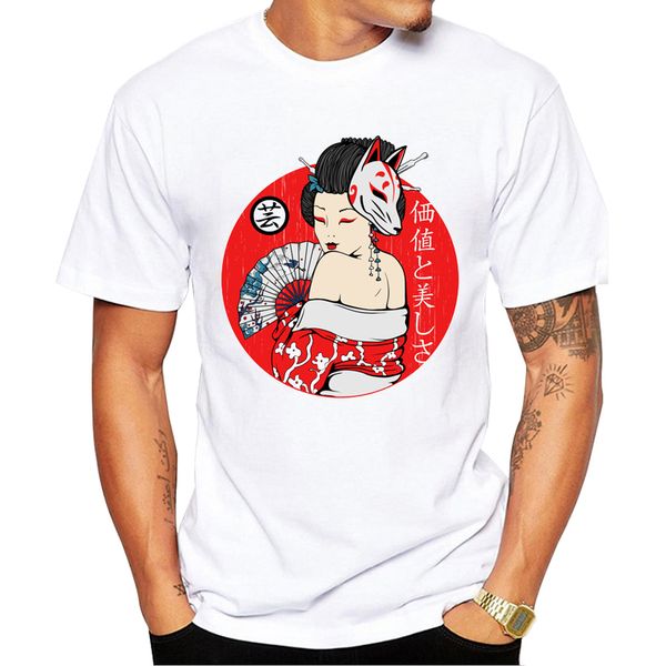 

teehub japanese geisha men t-shirt fashion samurai girl printed t shirts short sleeve casual tshirts funny fox mask tee