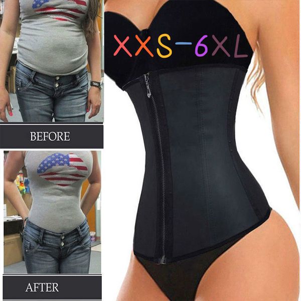 

xxs-6xl corset body shaper latex waist trainer cincher zipper underbust weight slimming shapewear hourglass belt women plus