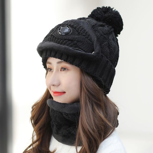 

beanie/skull caps women wool knitted hat ski sets for female windproof winter outdoor knit warm thick scarf collar girl gift, Blue;gray