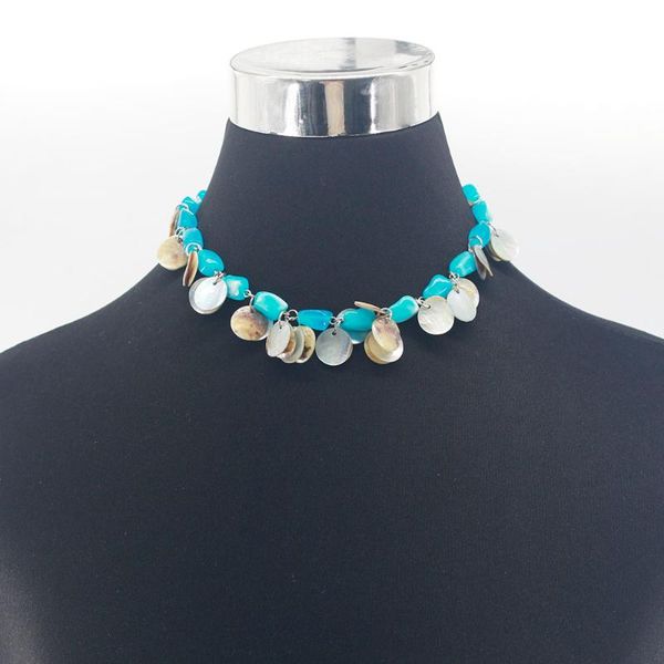 

bohemian пляжа оболочка кулон ожерелье ожерелье синего бисер заявление для летних женщин ювелирных изделий партии подарка груза падения, Silver