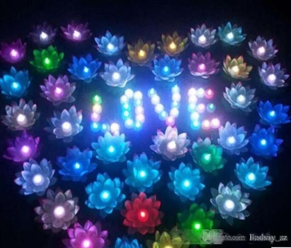 

led artificial lotus flower colorful changed floating water flower swimming pool wishing light lamps lanterns party supply
