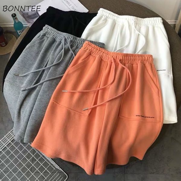 

shorts women elastic high waist stretch leisure workout wear loose womens summer new fashion large size knee-length trousers hot, White;black