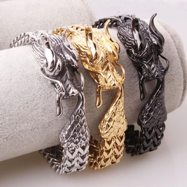 

12mm wide silver color 316l stainless steel charming figaro chain with faucet bracelet strong mens cuff jewelry 9, Black