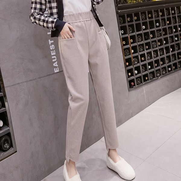 

winter autumn pants woolen harem pants women straight loose casual trousers female full length middle waist capris, Black;white
