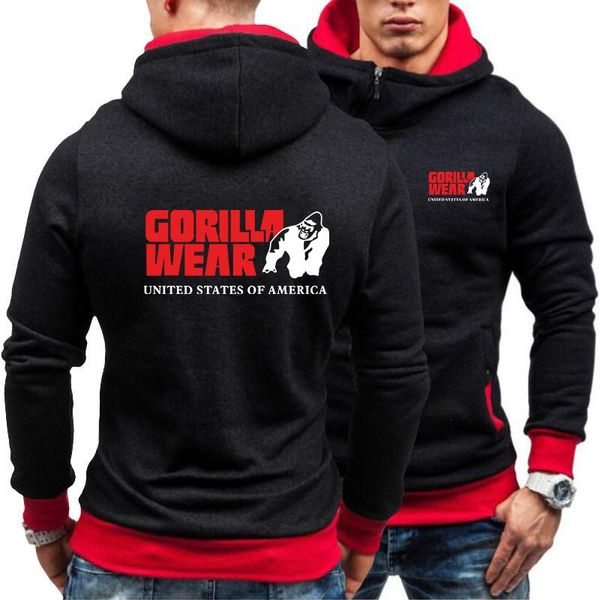

hoodies men 2020 zipper autumn men s winter collar cap long sleeves pullover gorilla wear hoody sports sweatshirts, Black