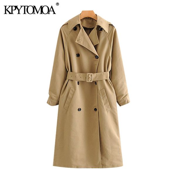 

kpytomoa women 2020 fashion with belt double breasted trench coat vintage long sleeve office wear female outerwear chic, Tan;black