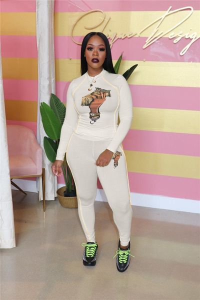 

fit casual sets women dollar printed designer 2pcs tracksuits autumn spring slim, White