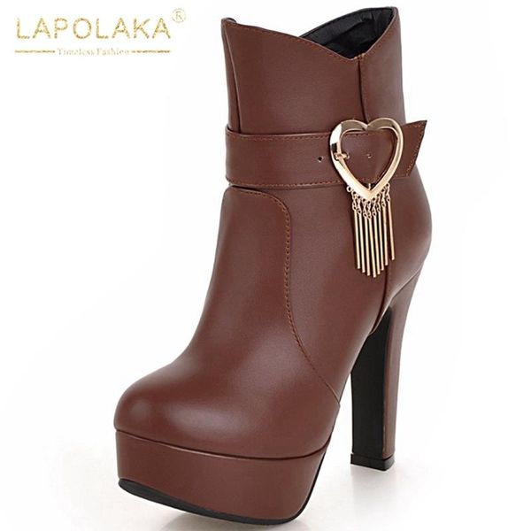 

lapolaka 2020 fashion new metal decoration ankle boots female platform high heels fringe concise fashion shoes ladies boots, Black