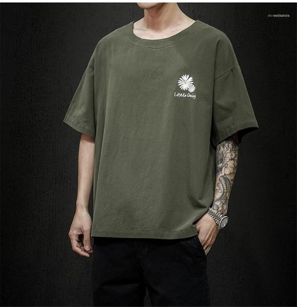 

embroidered short sleeved t-shirt loose plus size t-shirt men tshirts crew neck print fashion male clothing summer, White;black