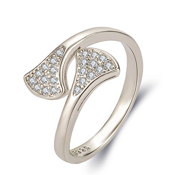 

2020 new silver 925 ring female finger accessories rose gold adjustable shiny zircon leaf ring girl bride wedding bijou, Golden;silver