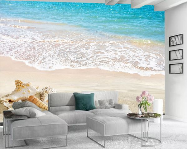 

3d seascape wallpaper romantic beach shell starfish living room bedroom background wall decorative 3d mural wallpaper