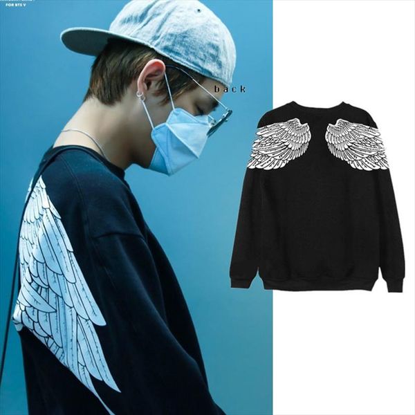

kpop exo got7 jin suga clothes white wings sweatshirts women spring and autumn k pop harajuku hoodie coat korean streetwear, Black
