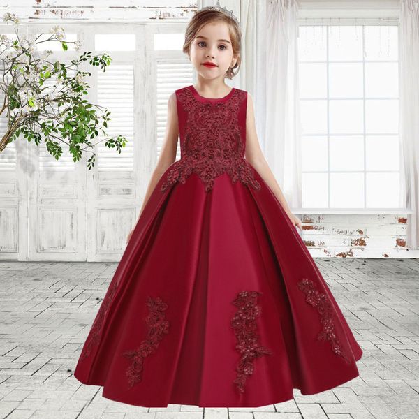 

2020 flower wedding dresses for girls elegant party princess long gown evening baby girl dress vestidos infantil 6 12 14 years, Red;yellow