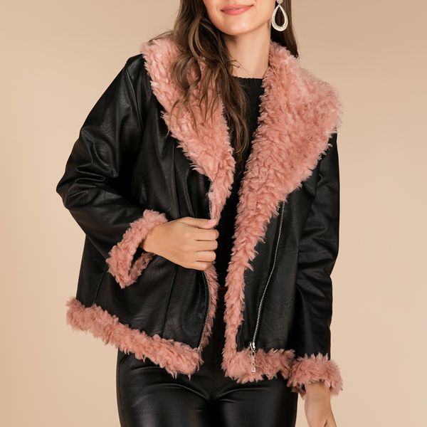 

women's fur & faux plus 2x fashion women autumn winter black leather jackets zipper basic coat with collar streetwear biker jacket