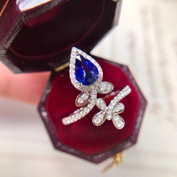 

18k diamond ring natural sapphire ring natural royal blue wedding diamond, Golden;silver