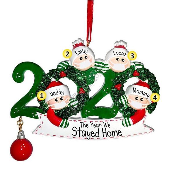 

christmas ornament quarantine resin xmas tree hanging pendent pandemic social party distancing santa claus mask family of 2-7 sale d91104, Black;white