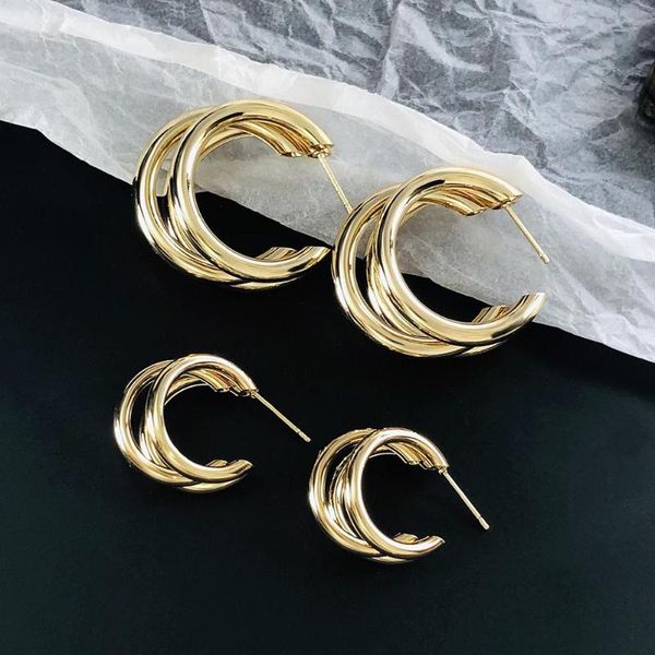 

hoop & huggie amorcome vintage metal earrings for women girls c shaped statement brincos party retro jewelry accessories 2021, Golden;silver