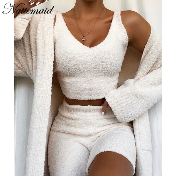 

nattemaid knitted v neck autumn winter two piece set vest sleeveless shorts casual set backless solid crop sport, Gray