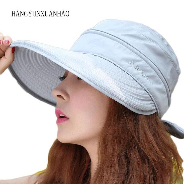 

hangyunxuanhao 2020 new summer fashion korean style bowknot big visor cap color matching beach removeable sun hat for women, Blue;gray