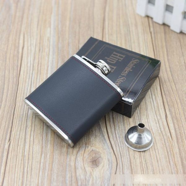 

men stainless steel 6oz hip flasks flagon wine pot outdoor portable pu leather cover whiskey bottles ing