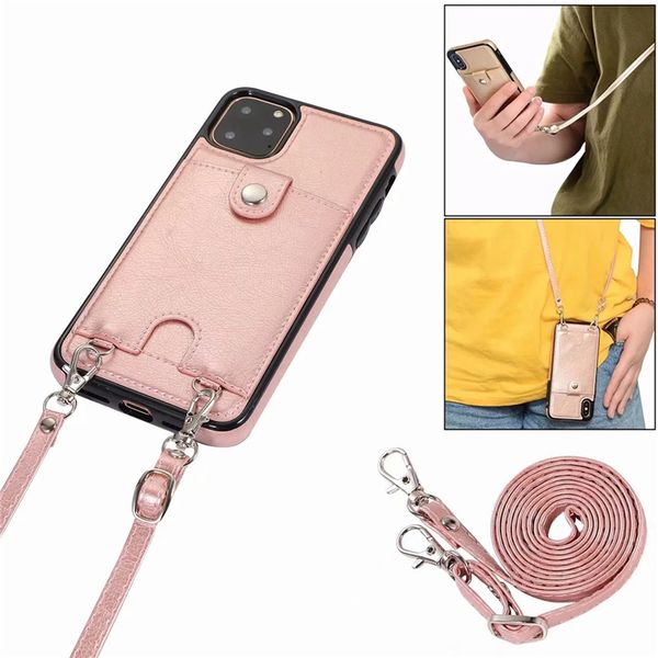 Luxuriöse Lanyard-Abdeckung für iPhone 12 11 Pro Max, Brieftaschen-Hülle für iPhone XR Xs SE, schützende Handyhüllen, Leder-Handtaschenhülle