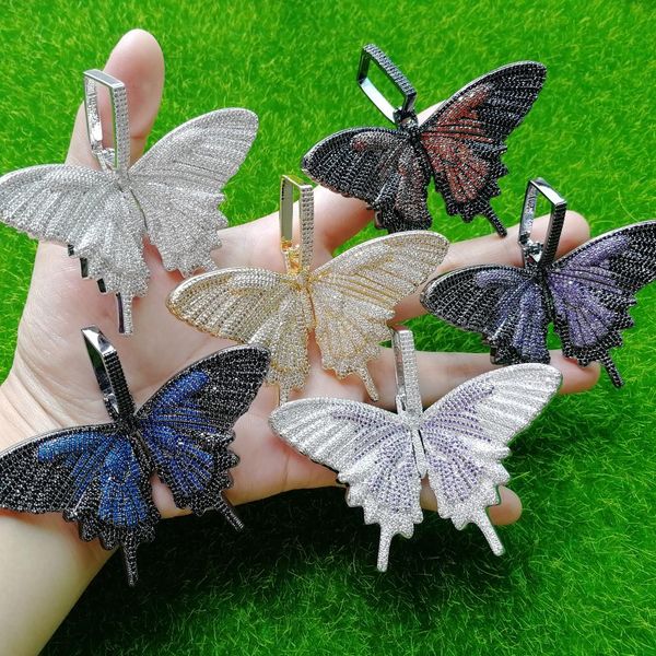 

6 colors big size brass cubic zircon multicolor butterfly pendants men and women hip hop necklace party jewelry gift cn119, Silver