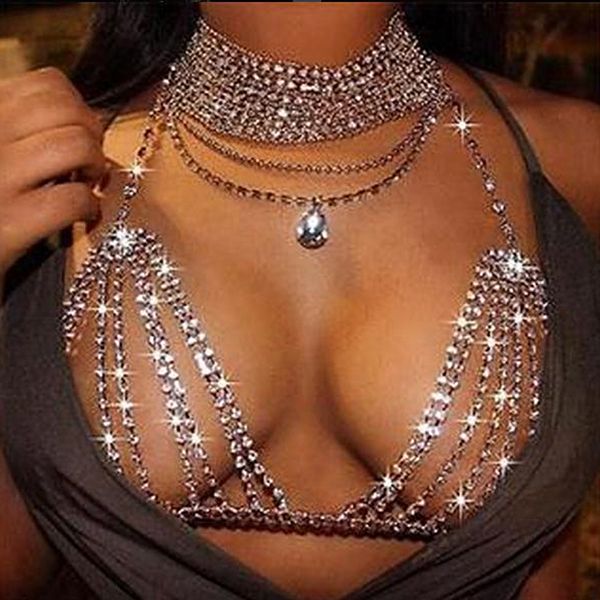 

keorma women hollow bra chain beautiful shape brassiere body jewelry choker statement necklace accessories, Silver