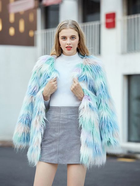 

синий искусственного меха пальто медвежонок женщин итальянская зима теплая одежда плюшевые пушистые дизайнер европа америка мода плюс размер, Black