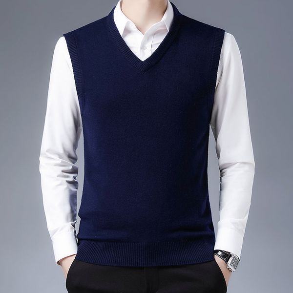 

justar autumn new men's 100% pure wool thickened pullover knitting korean fashion wool vest, Black;white