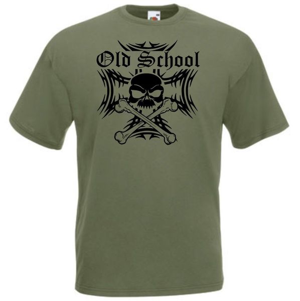 

2019 fashion t-shirt olive old school biker iron cross skull skull 100% cotton print shirt tee cotton tee shirt