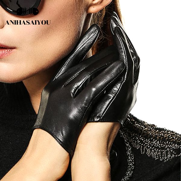 

simple fashion leather gloves women sheepskin spring and autumn thin performance street dance gloves female - l098n, Blue;gray