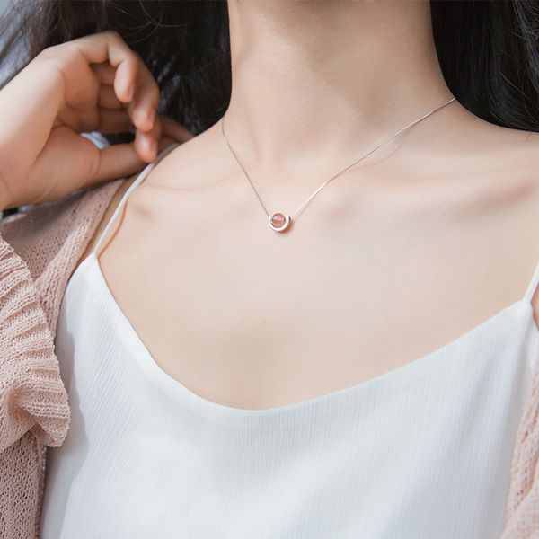 

strawberry crystal clavicle necklace, Silver