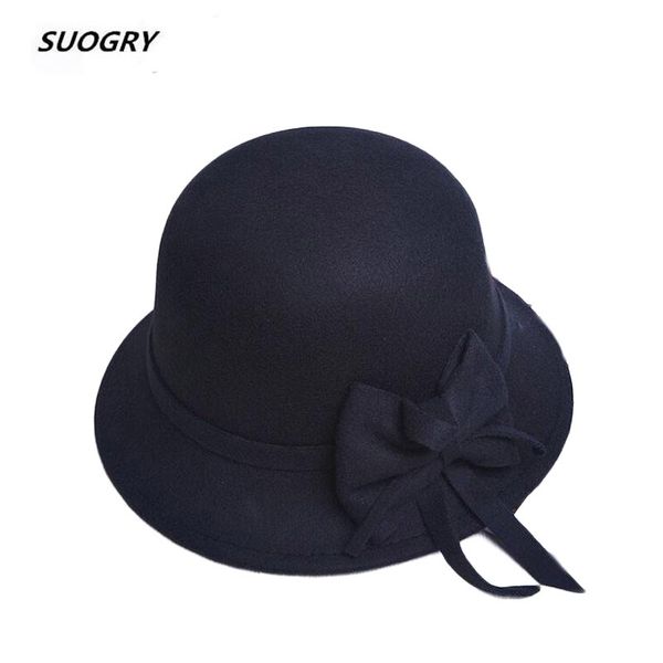 

элегантный женщины круглый bowler cap имитация шерсти bowknot fedoras хлопок клош bucket hat vintage брим chapeu feminino, Blue;gray