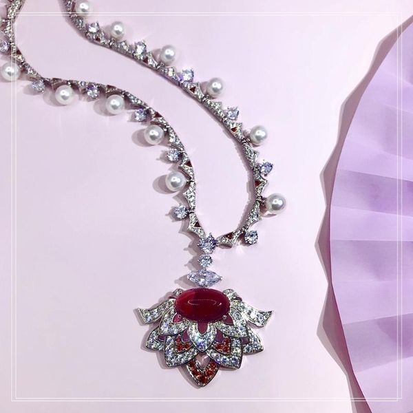 

fashion trend high-end temperament red necklace pearl the banquet the dance party love, Silver