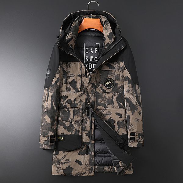 

brand 90% grey duck down jacket men's winter camouflage mid-long hooded warm down coat male outdoor canada jacket, Black