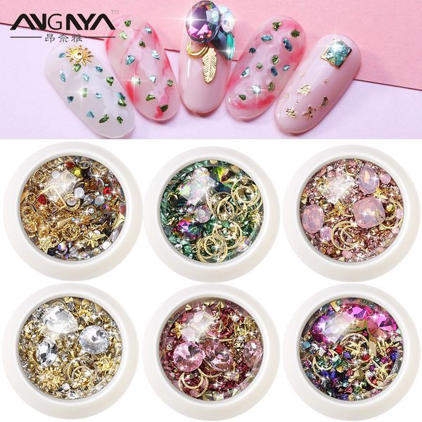 

nail glitter angnya fashion 3d art decorations crystal rhinestones hollow star moon shape nails studs rivet beads diy accessories, Silver;gold