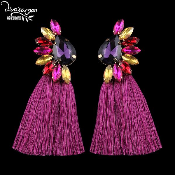 

dangle & chandelier dvacaman brand ethnic long tassel earrings women boho colorful crystal rhinestone drop statement party jewelry wholesale, Silver