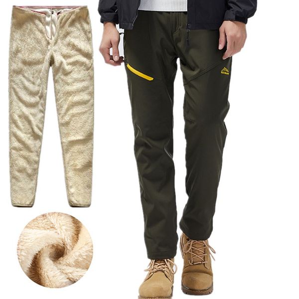 

men's pants 2021 outdoor tactical waterproof trousers autumn winter warm trekking camping thick fur velvet liner 4xl, Black