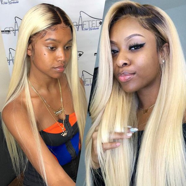 

1b/613 s human hair straight wigs before lace full lace real-life wig european and american head cover, Black;brown