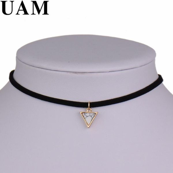 

chokers brand punk necklace women short black velvet choker necklaces with triangle faux stone from india christmas gift, Golden;silver