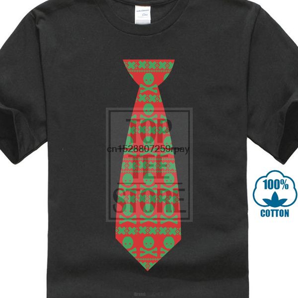 

skull and crossbones festive tie ugly christmas sweater black t shirt