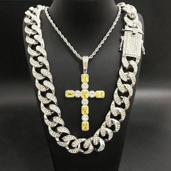 

hip hop men gold color large zircon cross pendant neckalce out cuban crystal miami neckalce chain hip hop for men, Silver