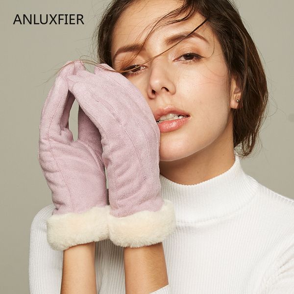 

five fingers gloves h9919 women lady autumn winter plus velvet thick thermal guantes students touch screen riding driving anti-slip hand muf, Blue;gray