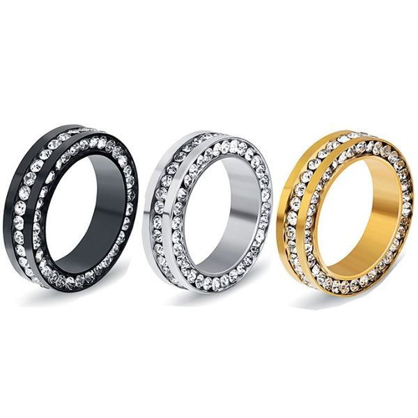 

2020 fashion jewelry europe inlaid zircon stainless steel ring simple versatile female crystal from swarovskis 3 colors, Golden;silver